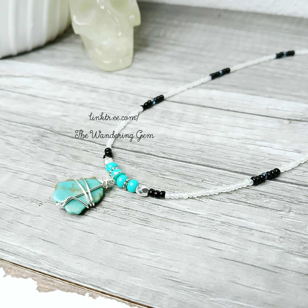 Dainty Turquoise Beaded Choker Necklace, Boho Minimalist Jewelry, 13"